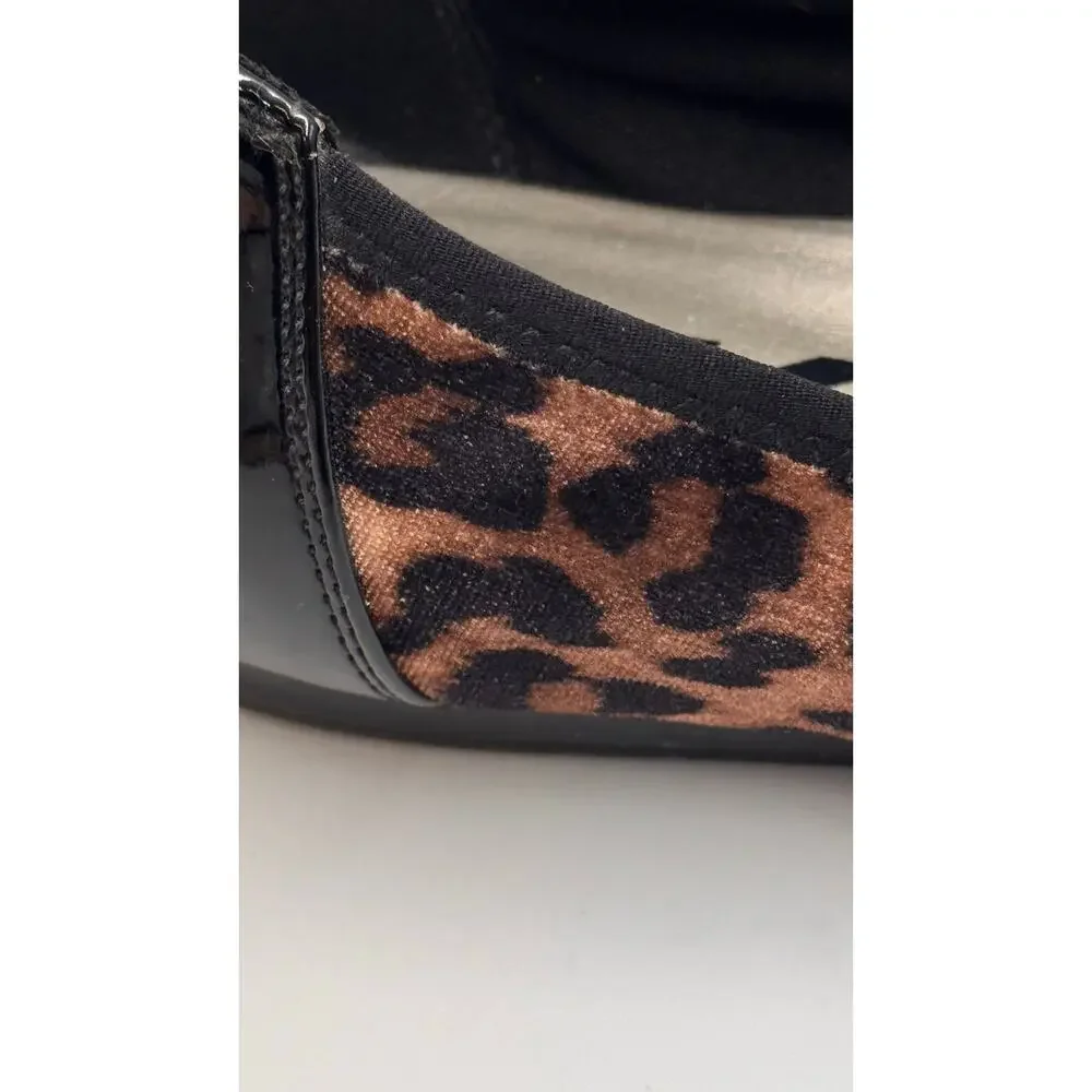 Anne Klein Sport AKALPHA Flats 10M Leopard Black Patent Bow Ballet Shoes